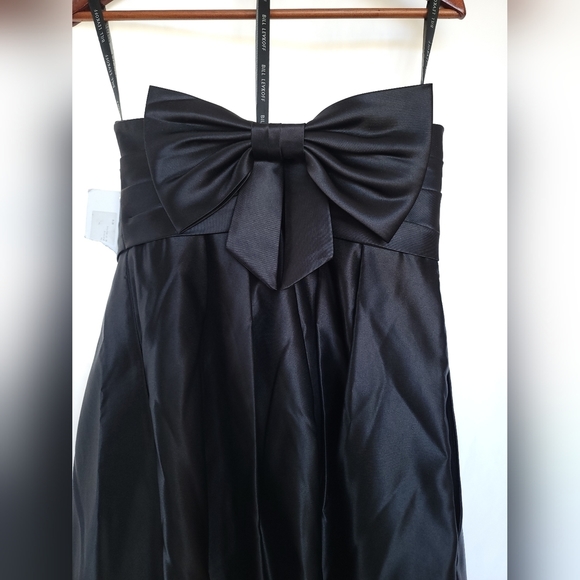 NWT BILL LEVKOFF Satin Strapless Pocketed Empire Waist Evening Dress SZ 6 Black - Picture 2 of 13